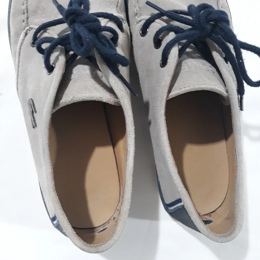 Lacoste Sevrin Suede Leather Lace Up Gray & Blue Size 7 Sneakers Shoes